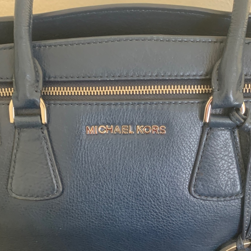 Michael Kors Dark Navy Blue Leather Satchel. - Picture 6 of 10